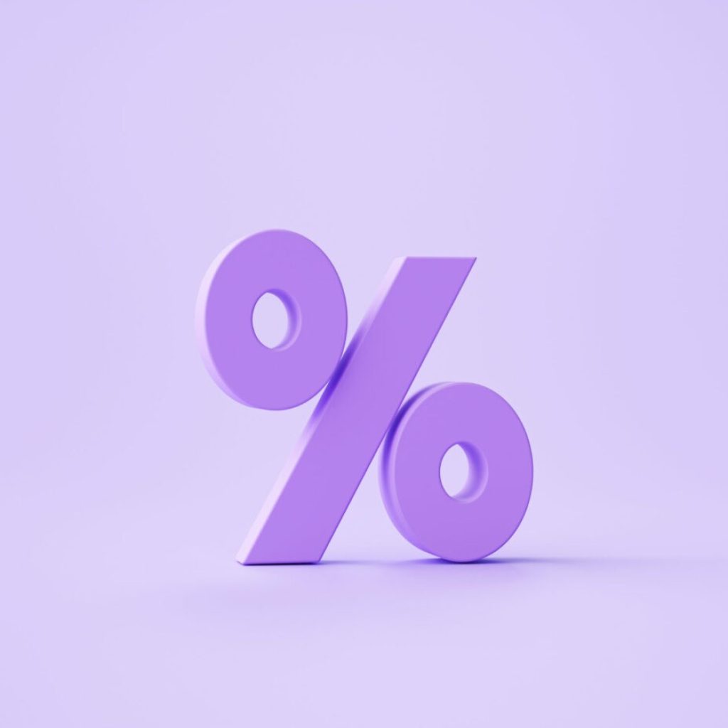 Percent sign promotion or discount sell icon or symbol on Purple Percent sign promotion or discount sell icon or symbol on Purple background 3d rendering
